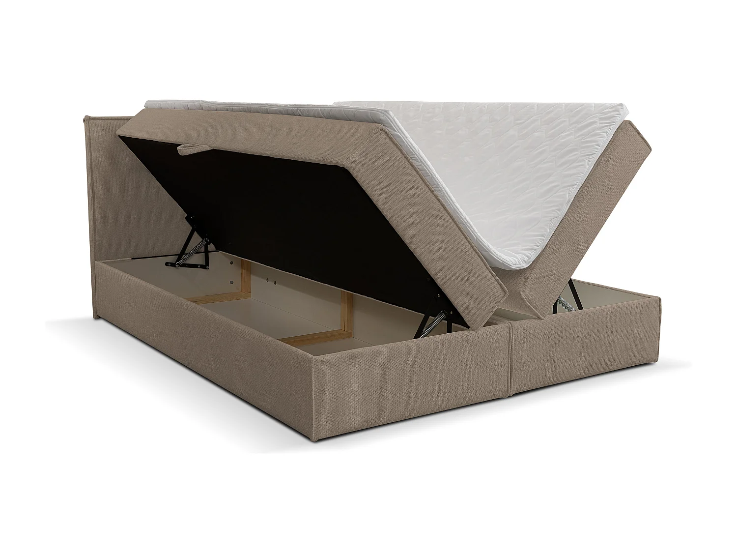 Lit boxspring Calido avec 2 coffres de rangement, lit rembourré Dimensions: 180x200, couleur: marron, tissu structuré