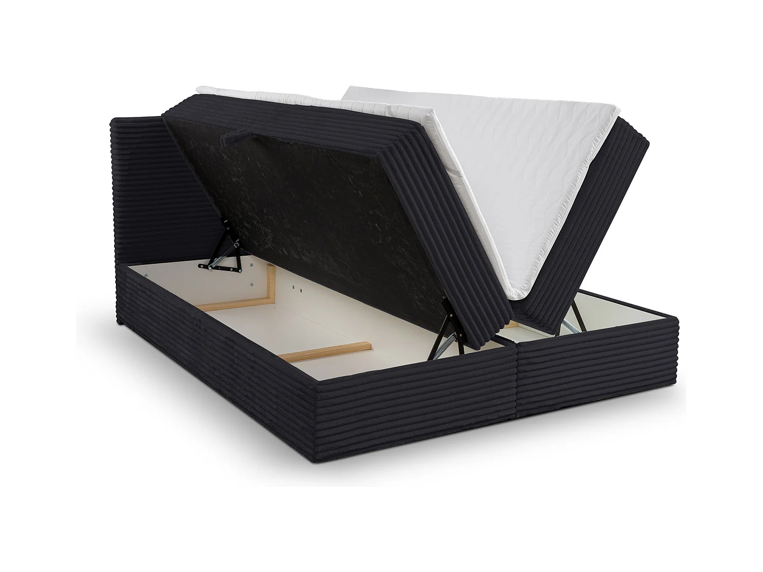 Lit boxspring Tilly avec 2 coffres de rangement, lit rembourré Dimensions: 160x200, couleur: noir, tissu cordé