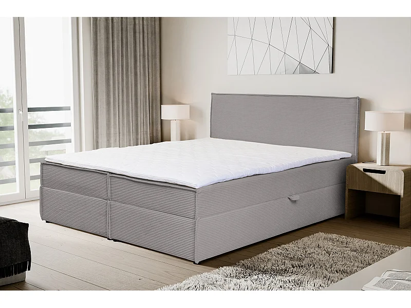 Lit boxspring GLORIA avec 2 coffres de rangement, lit rembourré Dimensions: 140x200, couleur: gris, tissu cordé