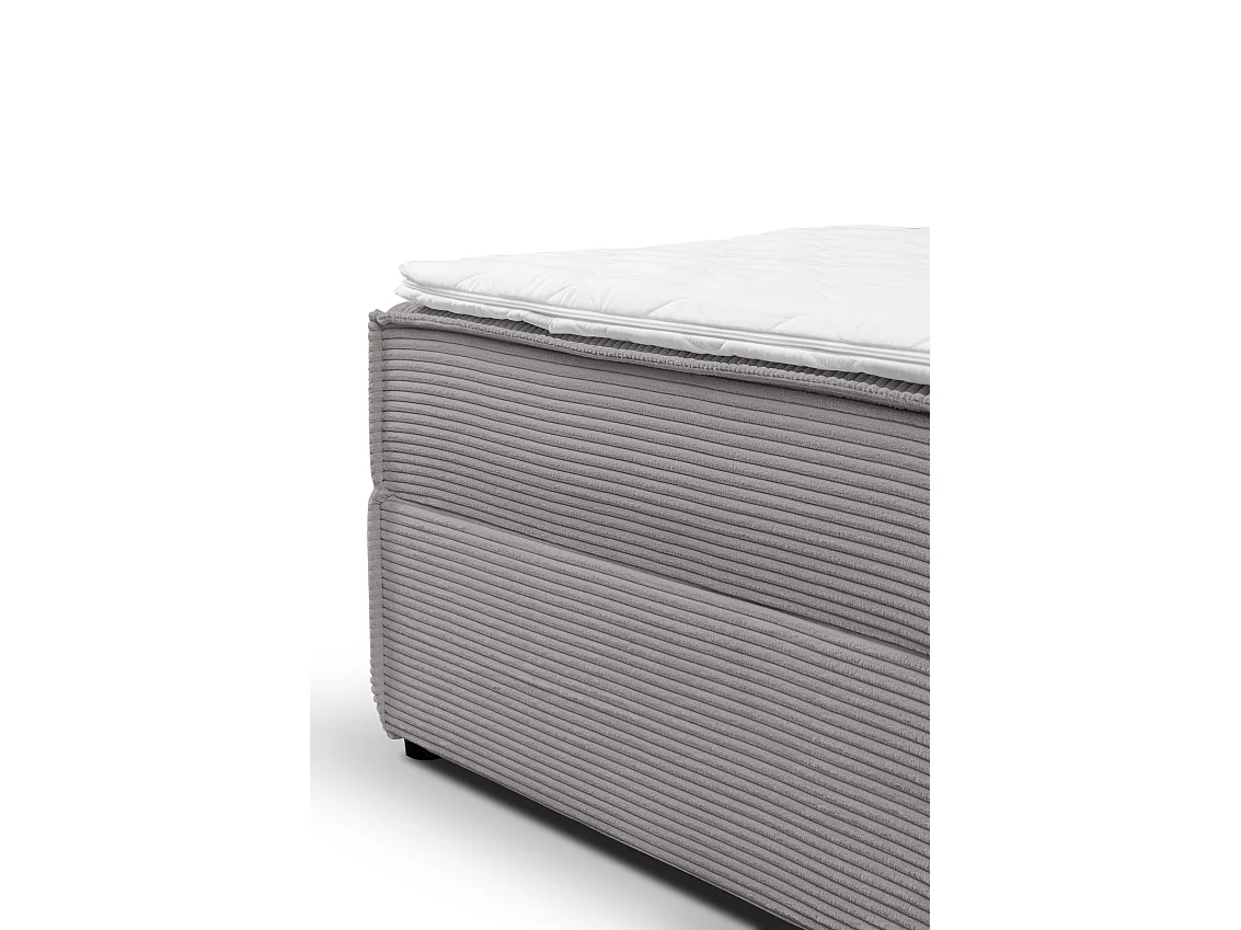 Lit boxspring GLORIA avec 2 coffres de rangement, lit rembourré Dimensions: 140x200, couleur: gris, tissu cordé