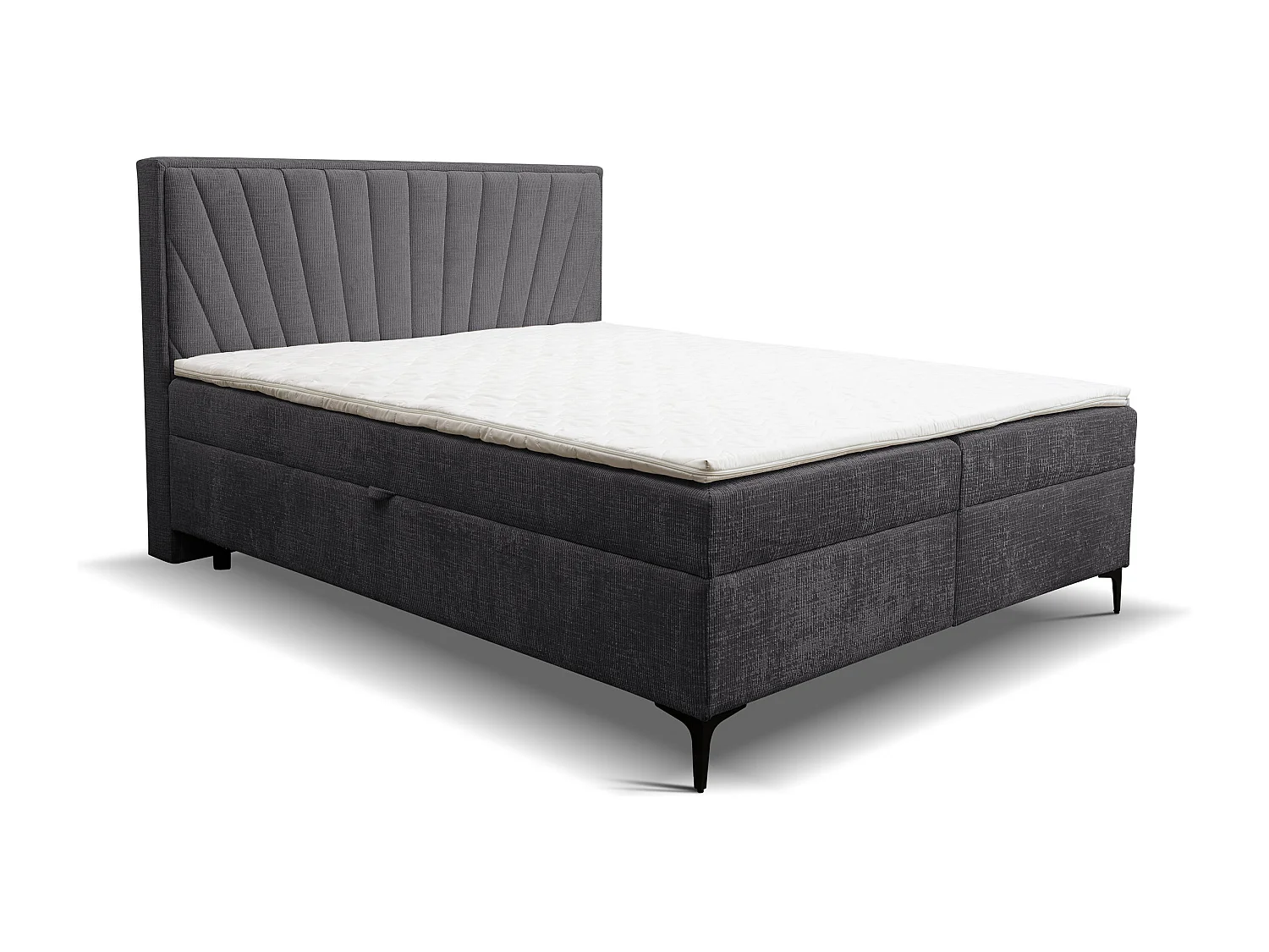 Lit boxspring Cimone avec 2 tiroirs de rangement, lit rembourré Dimensions: 160x200 cm, couleur: gris foncé, tissu velours