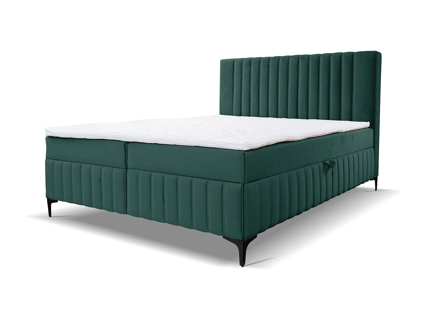 Lit boxspring QUANT avec 2 coffres de rangement, lit rembourré Dimensions: 160x200, couleur: vert, tissu velours