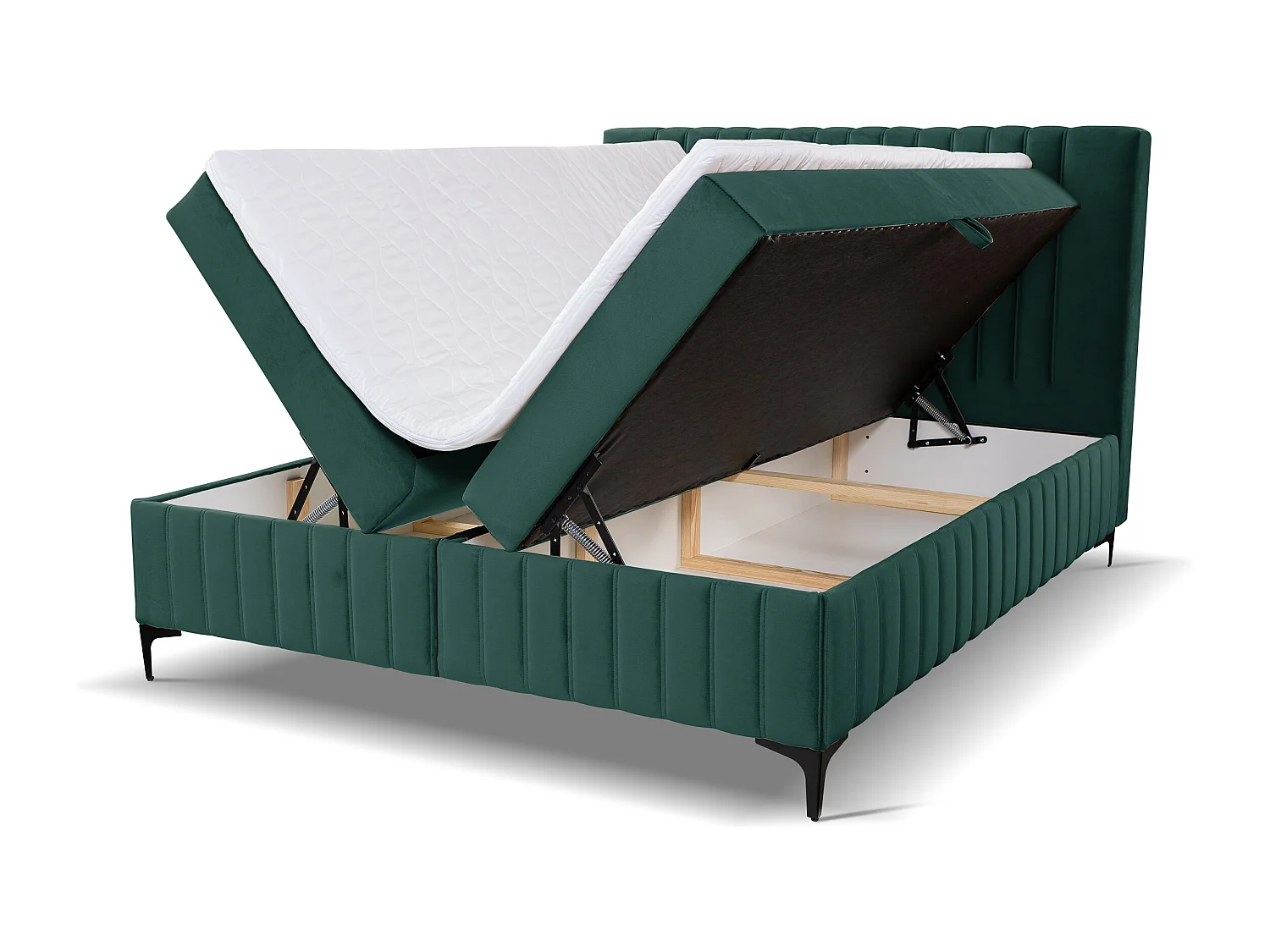 Lit boxspring QUANT avec 2 coffres de rangement, lit rembourré Dimensions: 160x200, couleur: vert, tissu velours