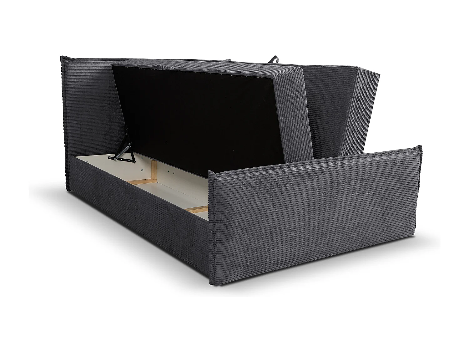 Lit boxspring Vanessa avec 2 coffres de rangement, lit rembourré Dimensions: 140x200, couleur: gris, tissu cordé
