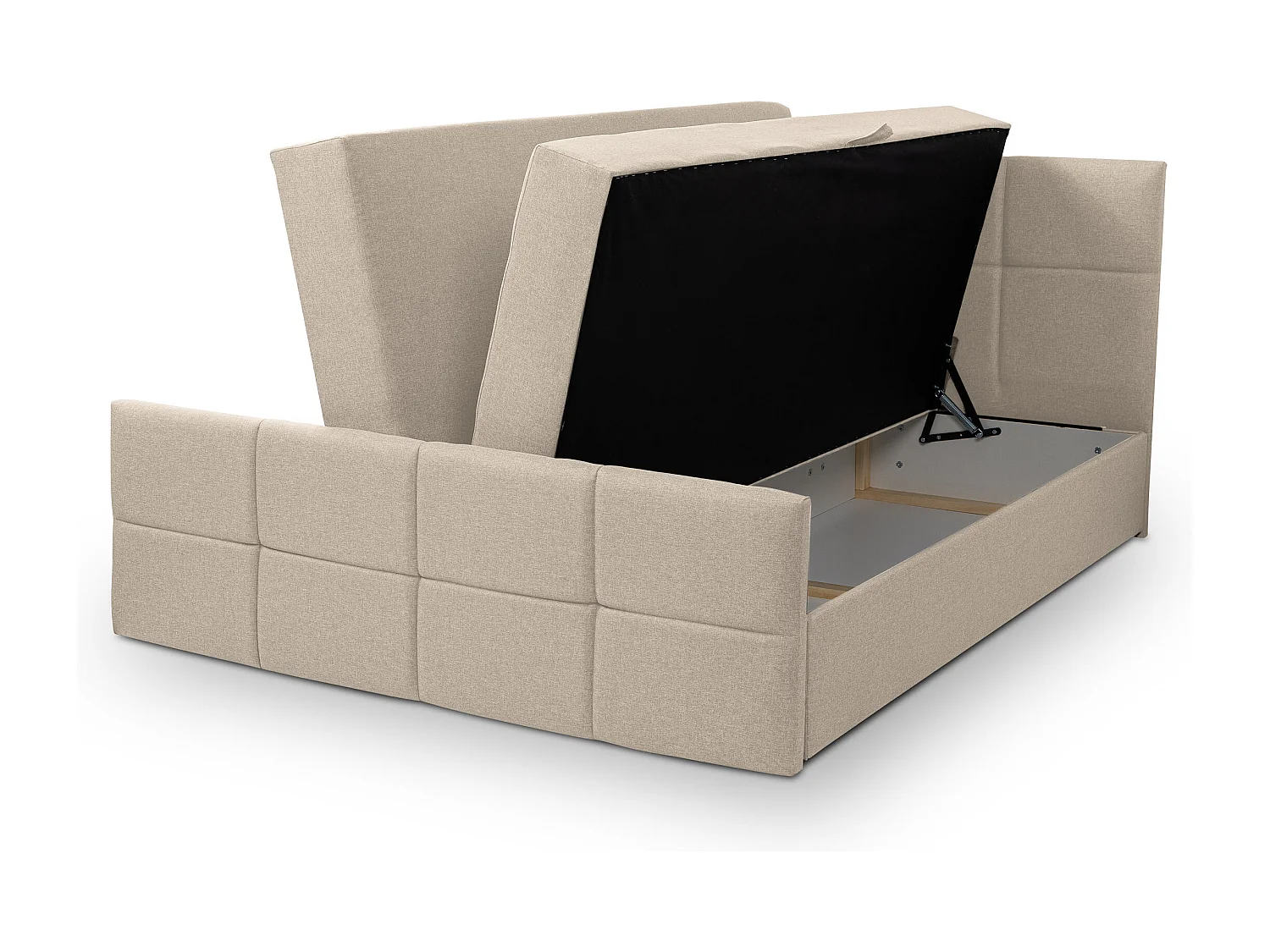 Lit boxspring DORIS avec 2 coffres de rangement, lit rembourré Dimensions: 180x200, couleur: beige, tissu velours