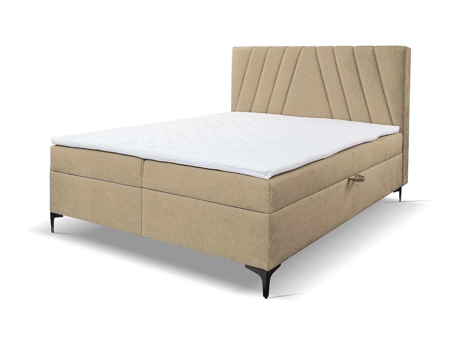 Lit boxspring CAPRI avec 2 coffres de rangement, lit rembourré Dimensions: 180x200 cm, couleur: marron clair, tissu velours
