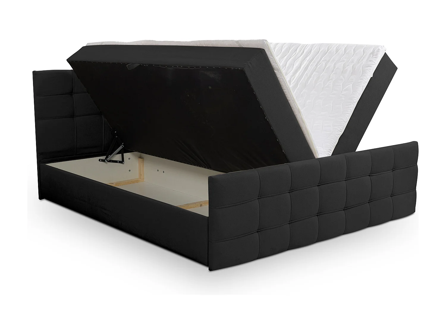 Lit boxspring NATALIE avec 2 coffres de rangement, lit rembourré Dimensions: 160x200, couleur: noir, tissu velours