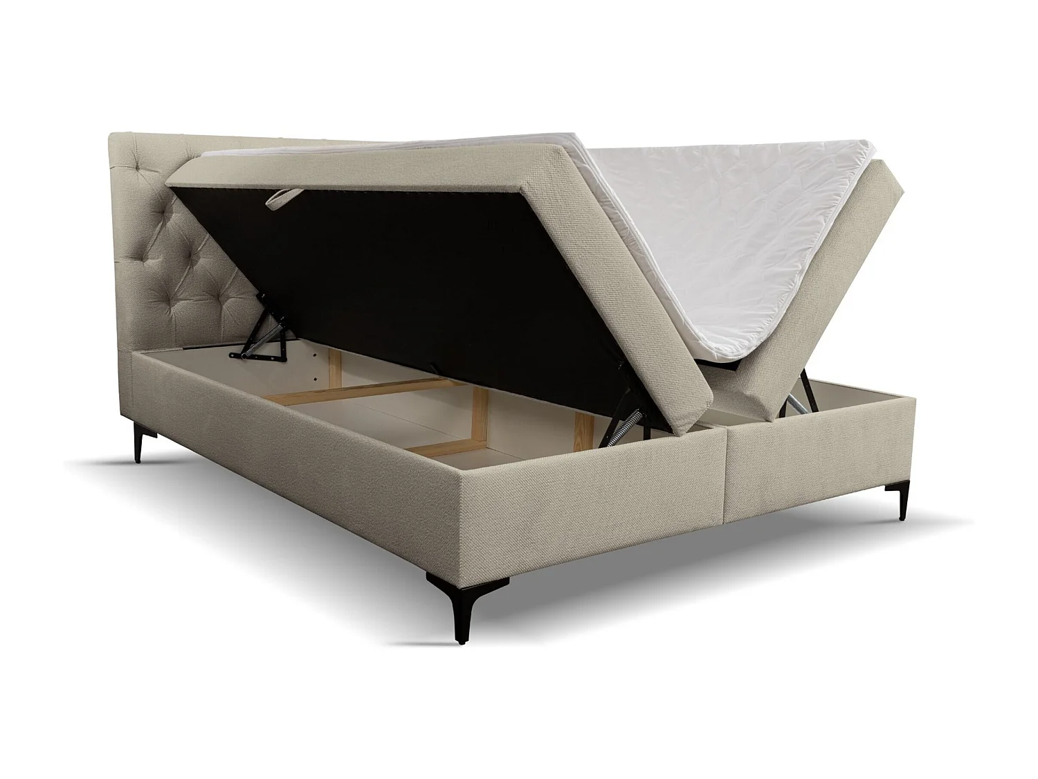 Lit boxspring Calipso avec 2 coffres de rangement, lit rembourré Dimensions: 140x200, couleur: beige, tissu velours