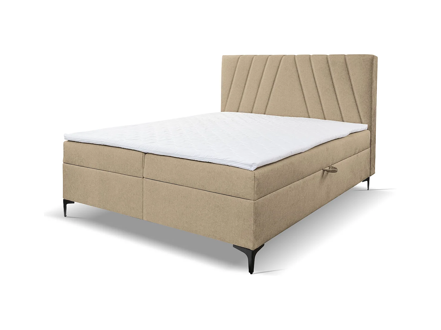 Lit boxspring CAPRI avec 2 coffres de rangement, lit rembourré Dimensions: 140x200 cm, couleur: marron clair, tissu velours