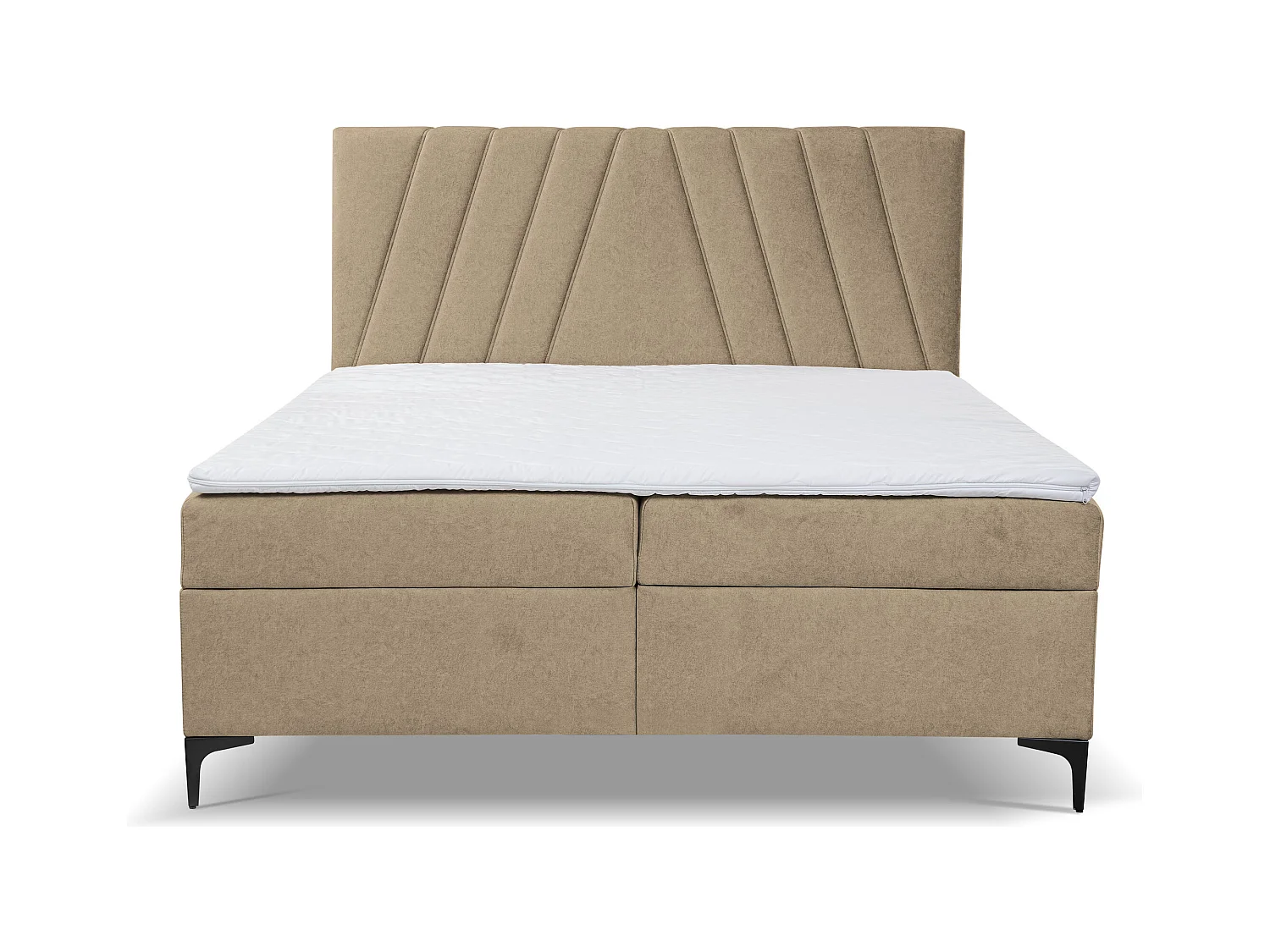 Lit boxspring CAPRI avec 2 coffres de rangement, lit rembourré Dimensions: 140x200 cm, couleur: marron clair, tissu velours