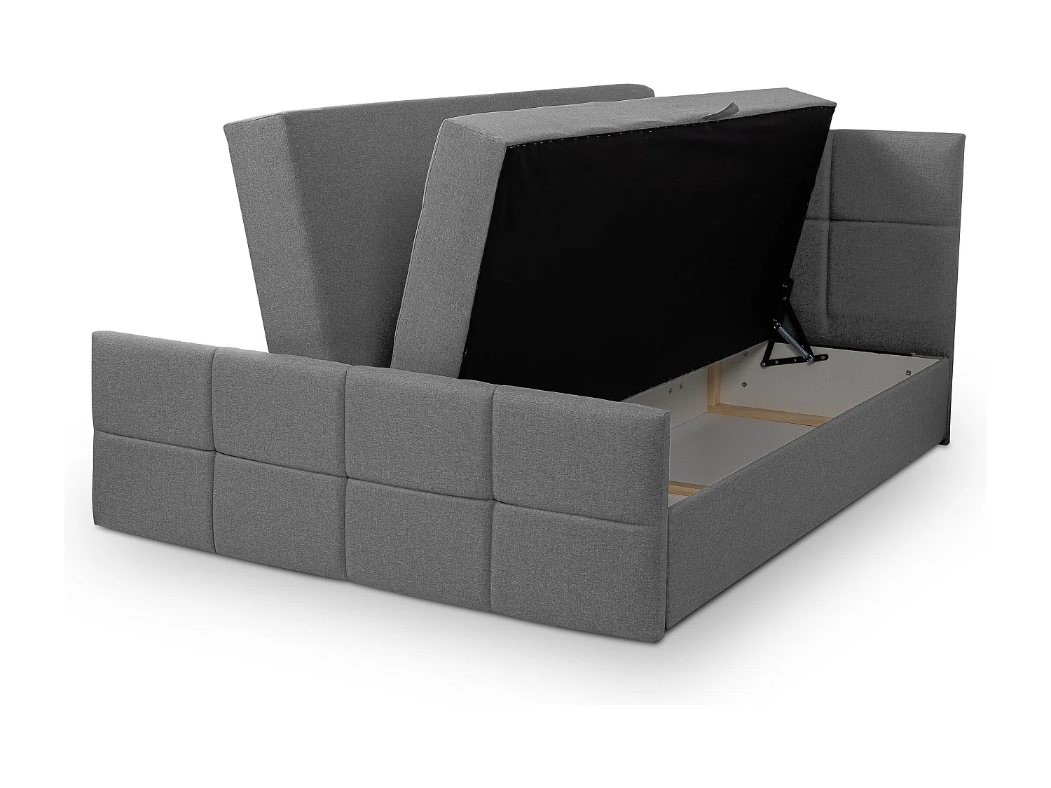 Lit boxspring DORIS avec 2 coffres de rangement, lit rembourré Dimensions: 140x200, couleur: gris, tissu velours