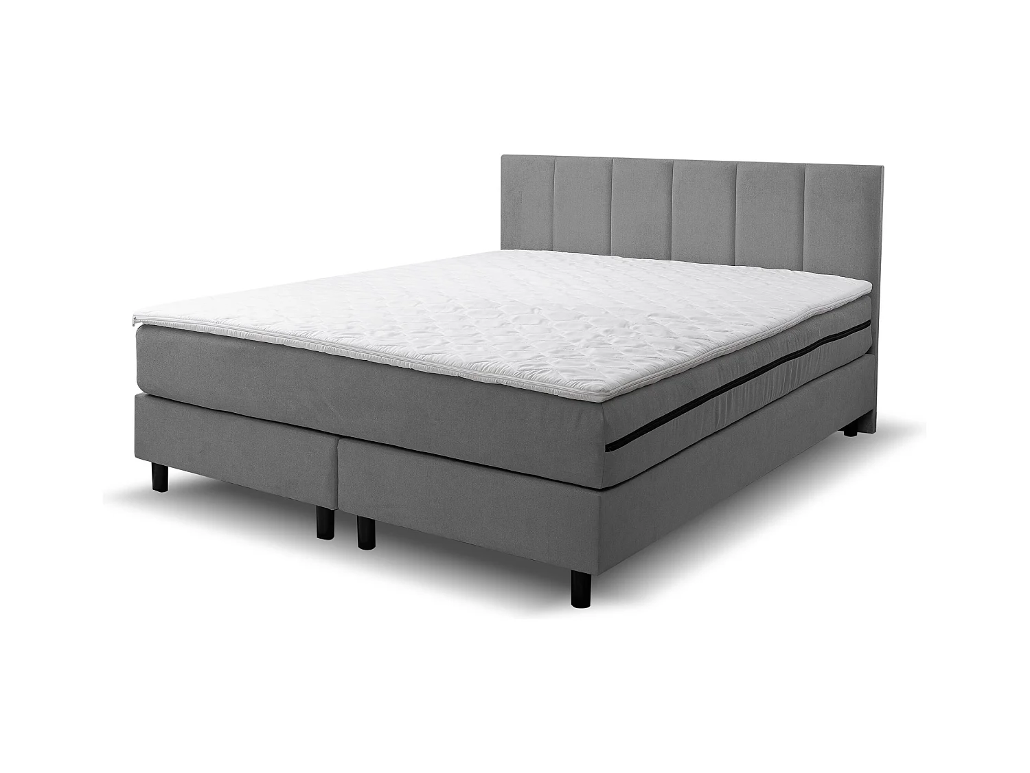 Lit boxspring Paris, lit rembourré Dimensions : 140x200 cm, couleur : gris, tissu velours, lit double avec matelas Bonell H3 et surmatelas inclus