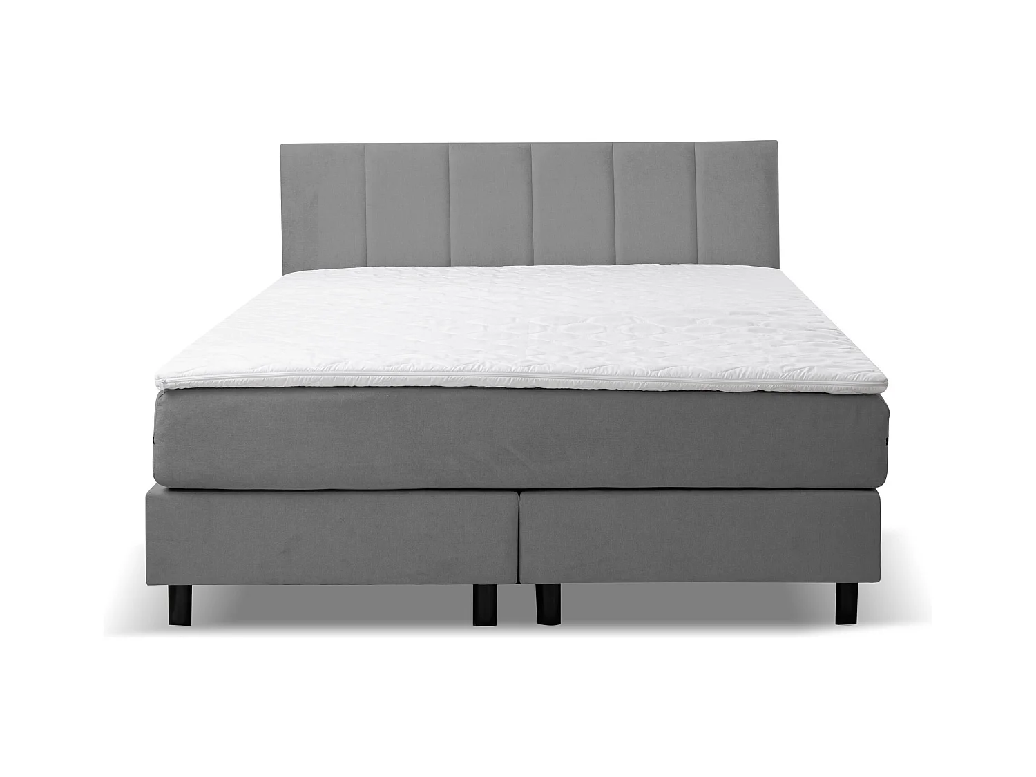 Lit boxspring Paris, lit rembourré Dimensions : 140x200 cm, couleur : gris, tissu velours, lit double avec matelas Bonell H3 et surmatelas inclus