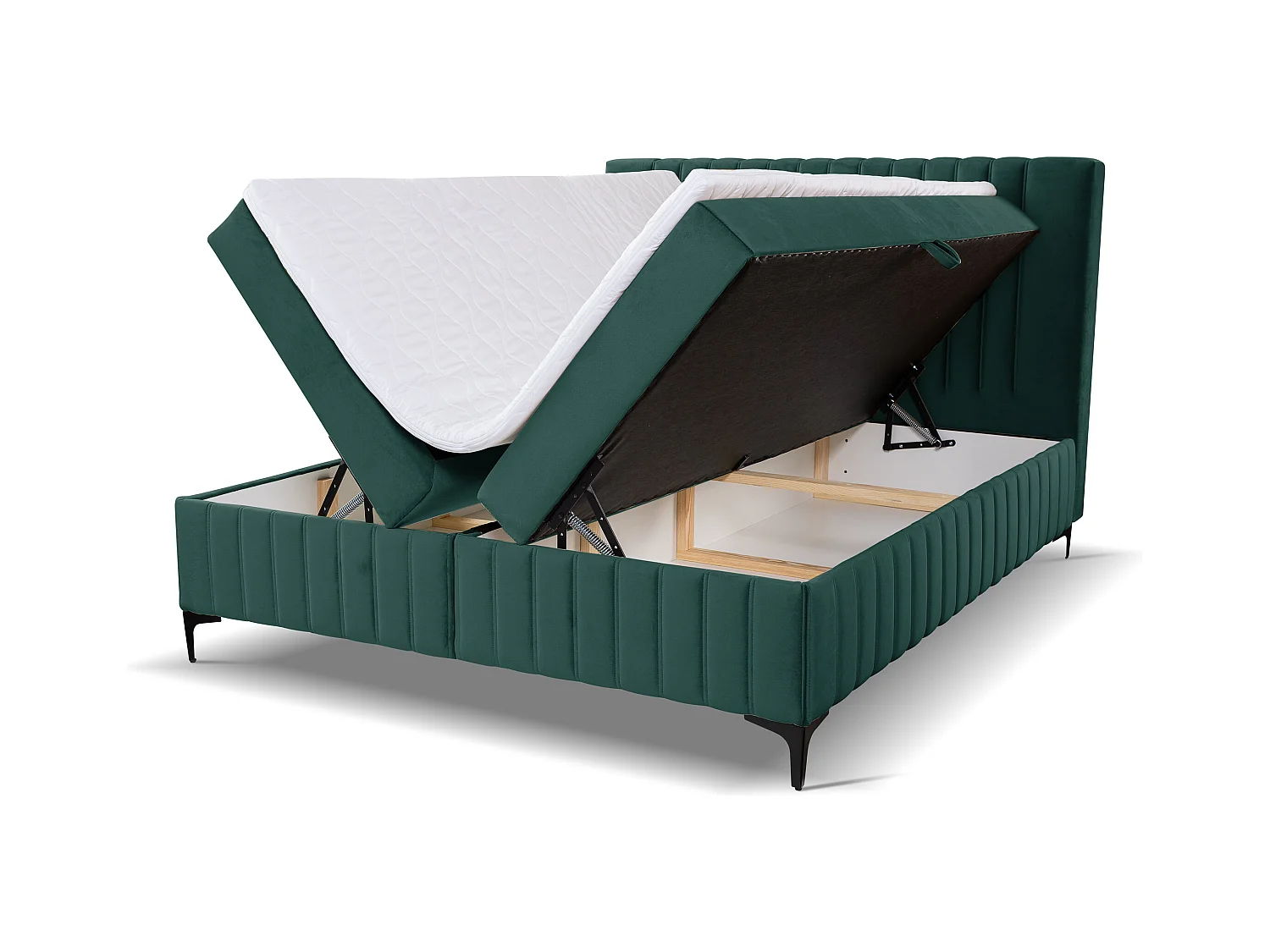 Lit boxspring QUANT avec 2 coffres de rangement, lit rembourré Dimensions: 140x200, couleur: vert, tissu velours