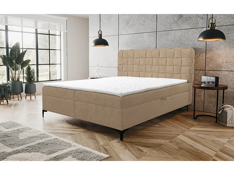 Lit boxspring Roma avec 2 tiroirs de rangement, lit rembourré Dimensions: 160x200, couleur: marron, tissu velours