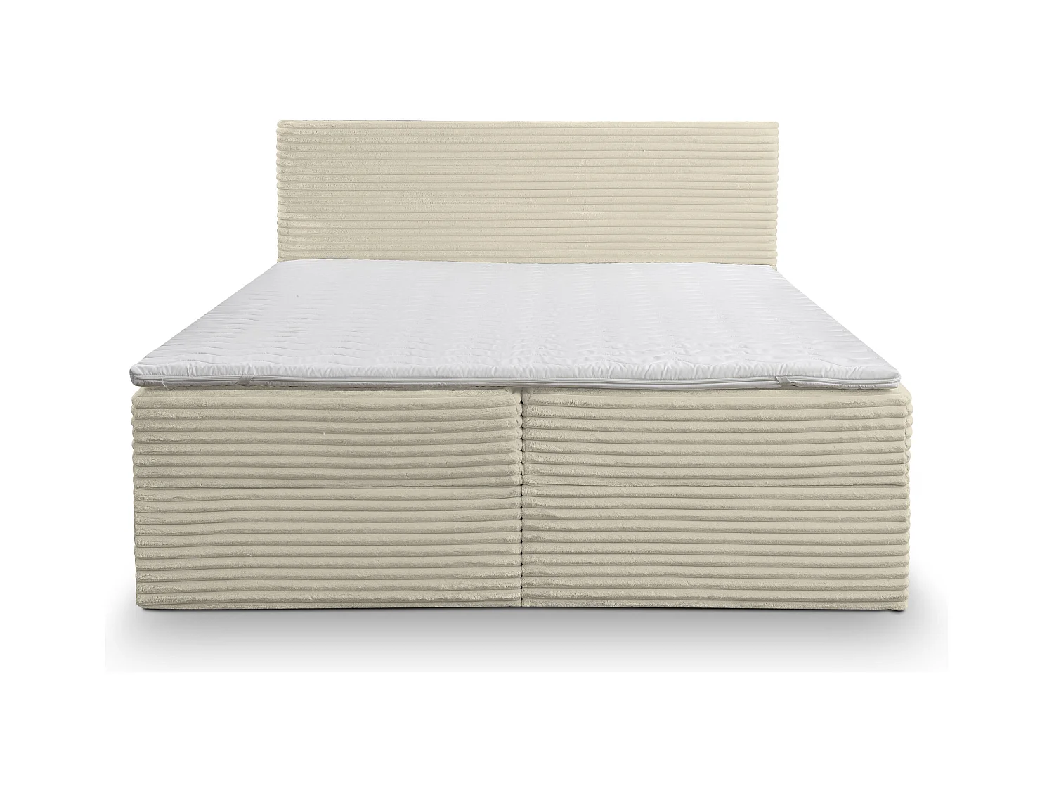 Lit boxspring Tilly avec 2 coffres de rangement, lit rembourré Dimensions: 140x200, couleur: beige, tissu velours côtelé