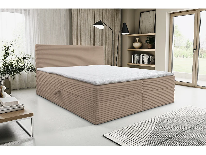 Lit boxspring Tilly avec 2 coffres de rangement, lit rembourré Dimensions: 180x200, couleur: marron, tissu cordé