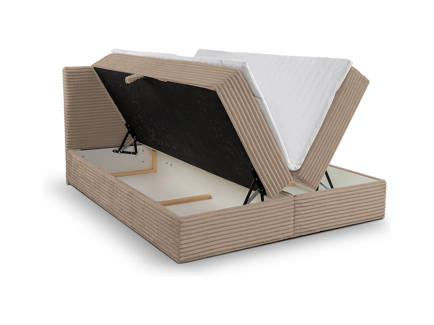 Lit boxspring Tilly avec 2 coffres de rangement, lit rembourré Dimensions: 180x200, couleur: marron, tissu cordé
