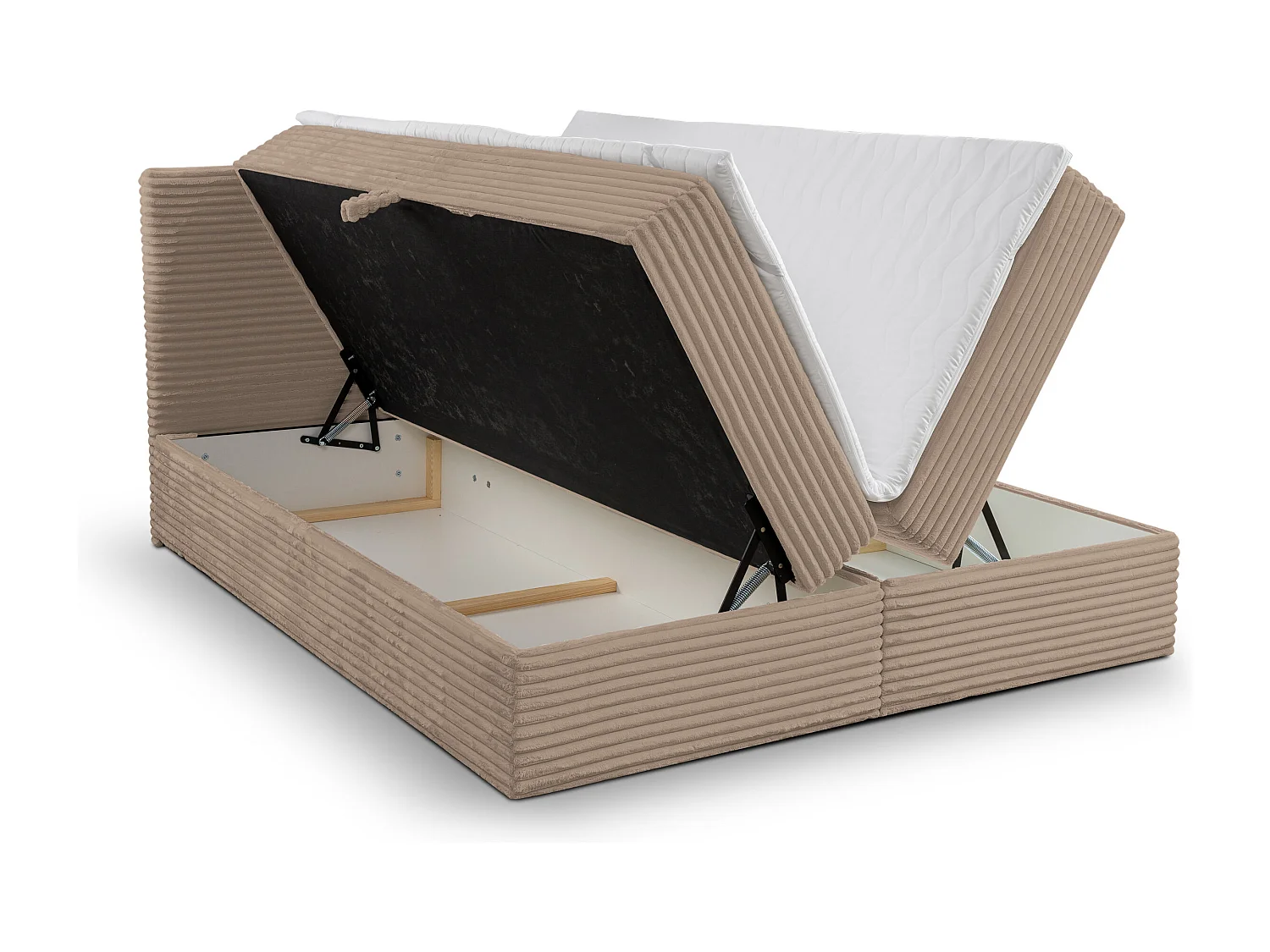 Lit boxspring Tilly avec 2 coffres de rangement, lit rembourré Dimensions: 180x200, couleur: marron, tissu cordé