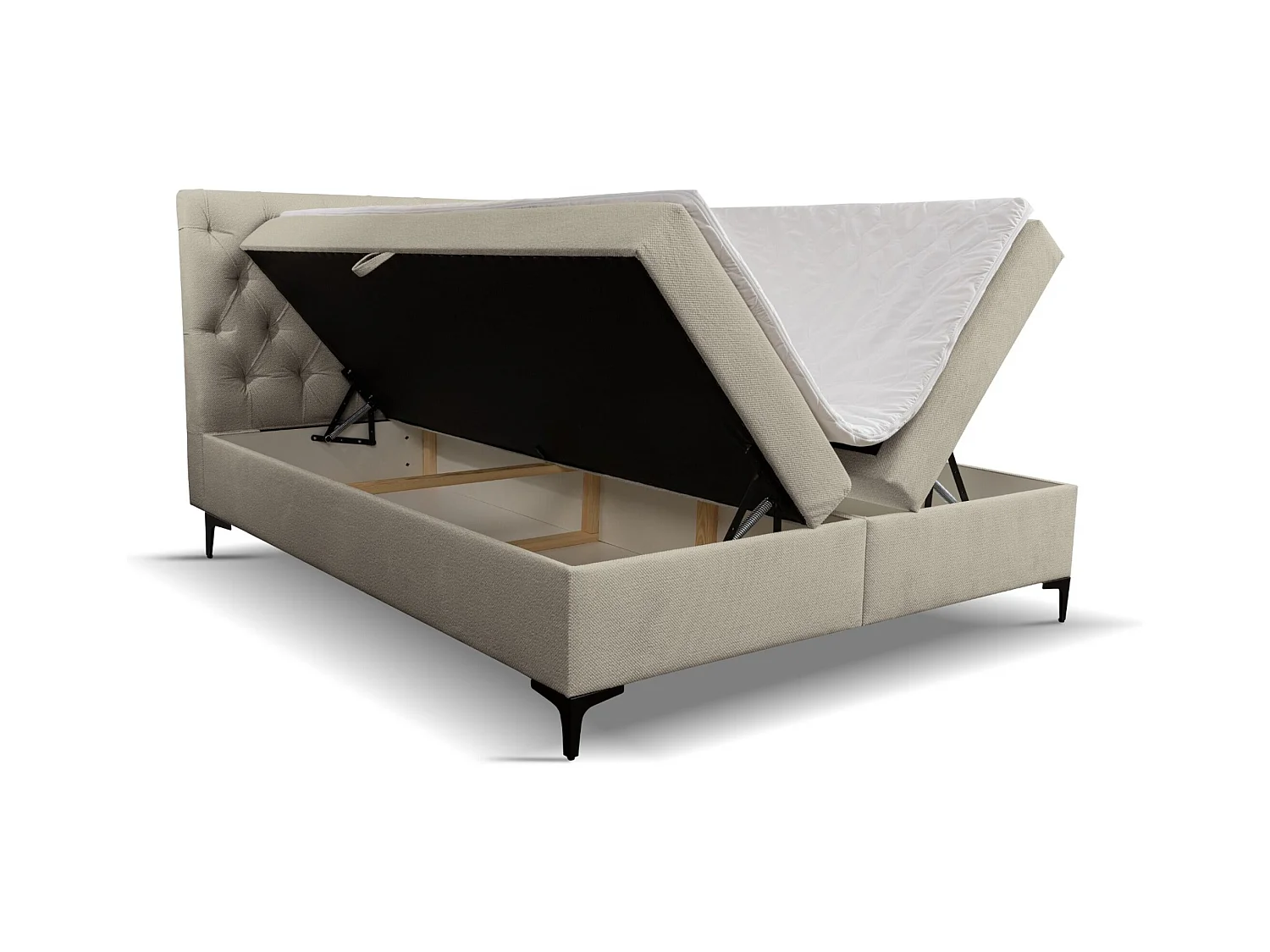 Lit boxspring Calipso avec 2 coffres de rangement, lit rembourré Dimensions: 160x200, couleur: beige, tissu velours