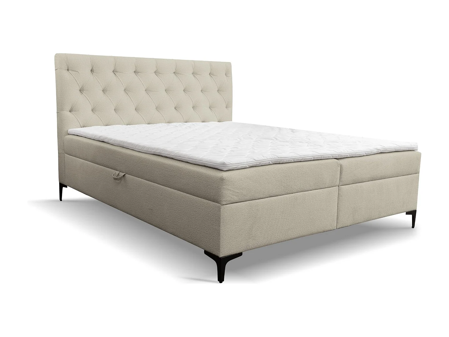 Lit boxspring Calipso avec 2 coffres de rangement, lit rembourré Dimensions: 160x200, couleur: beige, tissu velours