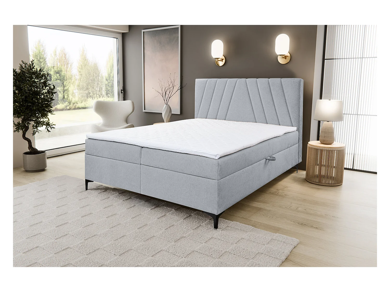 Boxspringbett CAPRI mit 2 Bettkästen, Polsterbett Maße: 180x200 cm, Farbe: Grau, Velourstoff, Doppelbett mit Bonell-Matratze inkl. Topper