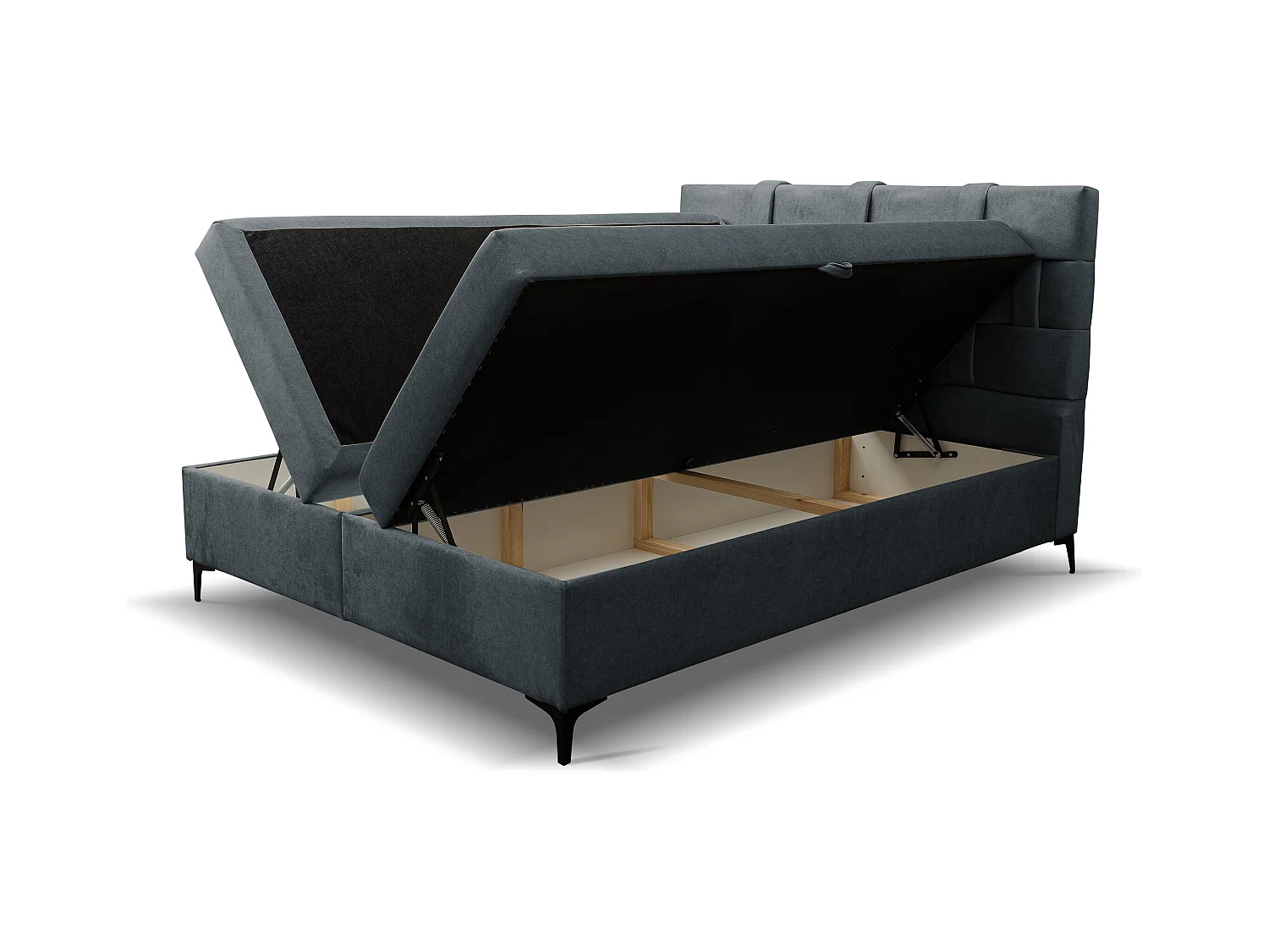 Lit boxspring Charlotte avec 2 coffres de rangement, lit rembourré Dimensions: 160x200 cm, couleur: gris foncé, tissu velours