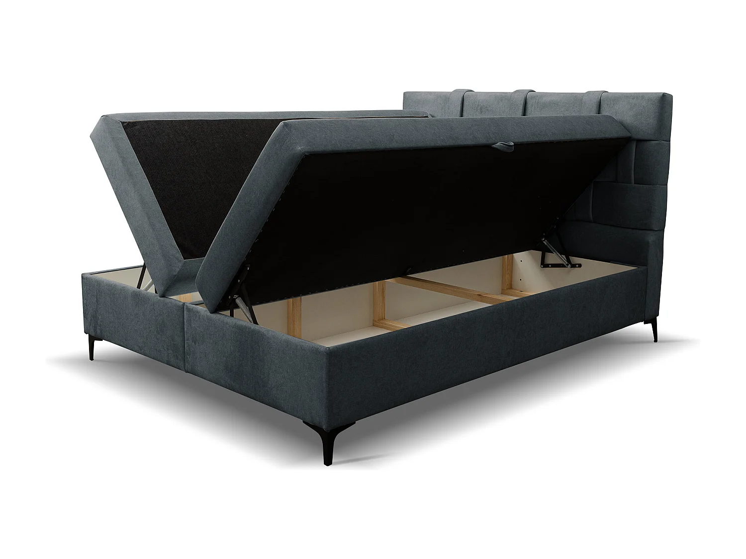 Lit boxspring Charlotte avec 2 coffres de rangement, lit rembourré Dimensions: 160x200 cm, couleur: gris foncé, tissu velours