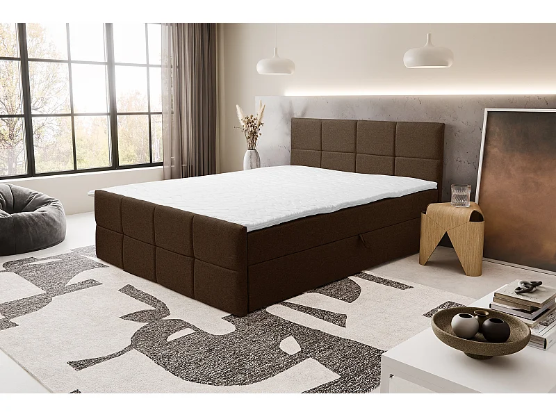 Lit boxspring DORIS avec 2 coffres de rangement, lit rembourré Dimensions: 160x200, couleur: marron, tissu velours