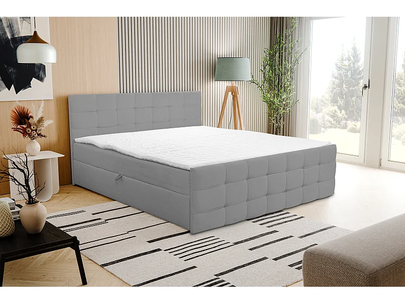 Boxspringbed NATALIE met 2 bedbakken, gestoffeerd bed Afmetingen: 160x200, kleur: grijs, veloursstof, tweepersoonsbed met Bonell-matras incl. topper