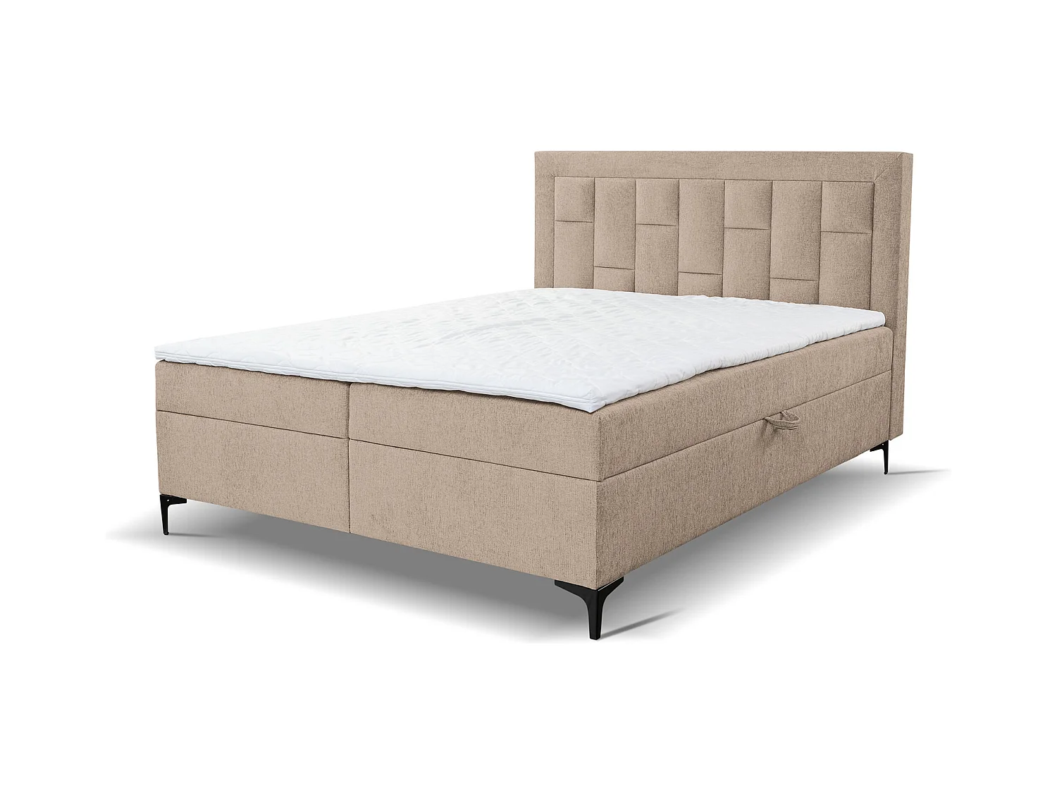 Lit boxspring VENEZIA avec 2 coffres de rangement, lit rembourré Dimensions: 140x200 cm, couleur: marron clair, tissu velours