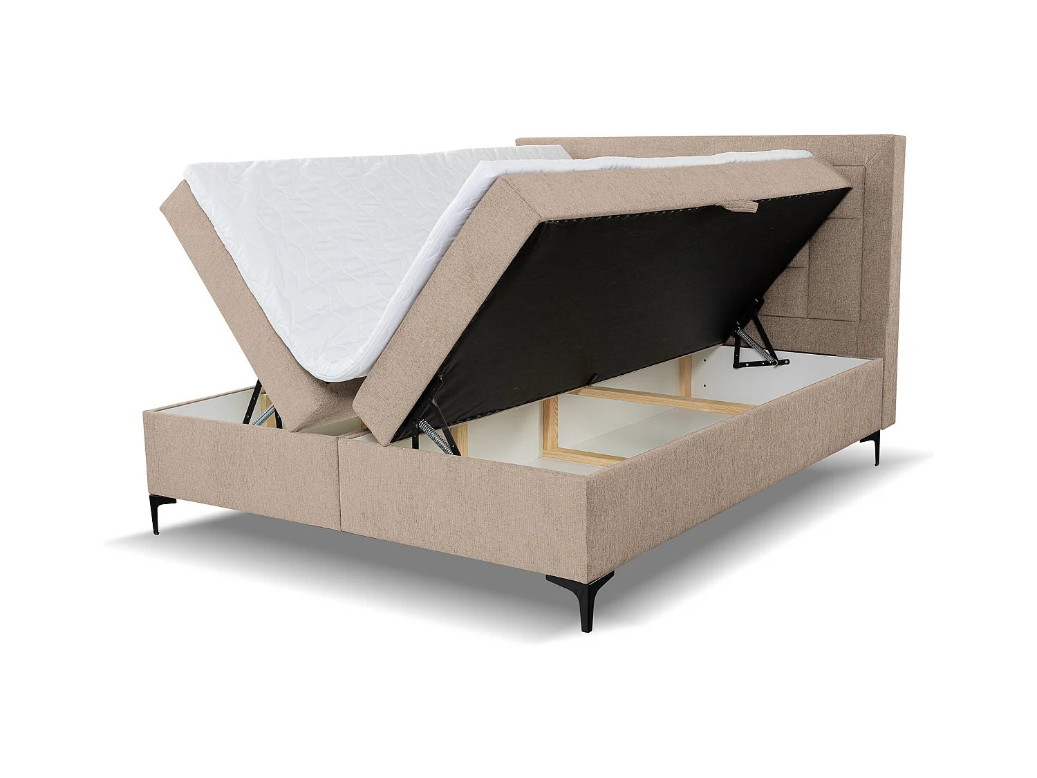 Lit boxspring VENEZIA avec 2 coffres de rangement, lit rembourré Dimensions: 140x200 cm, couleur: marron clair, tissu velours