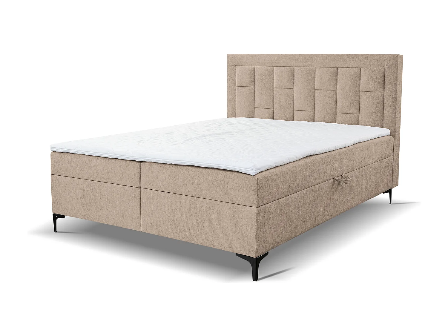 Lit boxspring VENEZIA avec 2 coffres de rangement, lit rembourré Dimensions: 140x200 cm, couleur: marron clair, tissu velours