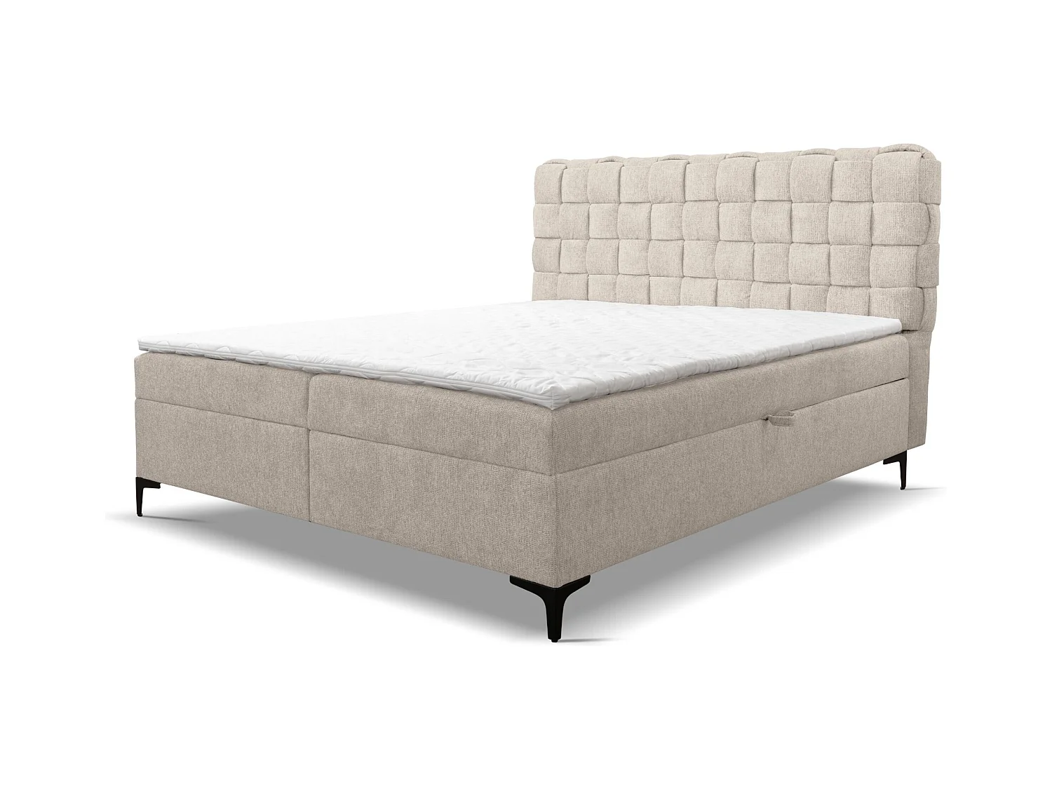 Lit boxspring Roma avec 2 coffres de rangement, lit rembourré Dimensions: 180x200, couleur: beige, tissu velours