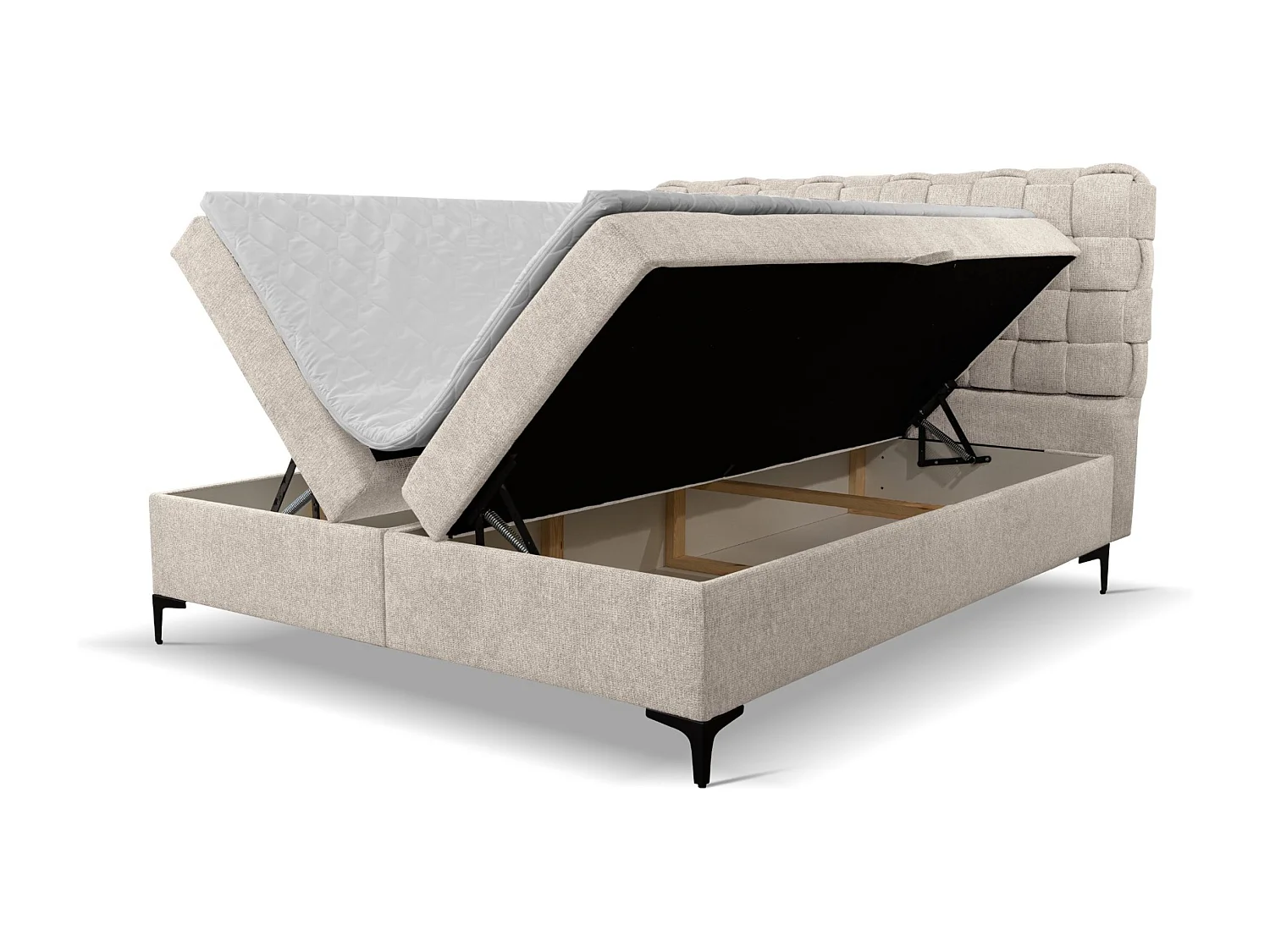 Lit boxspring Roma avec 2 coffres de rangement, lit rembourré Dimensions: 180x200, couleur: beige, tissu velours