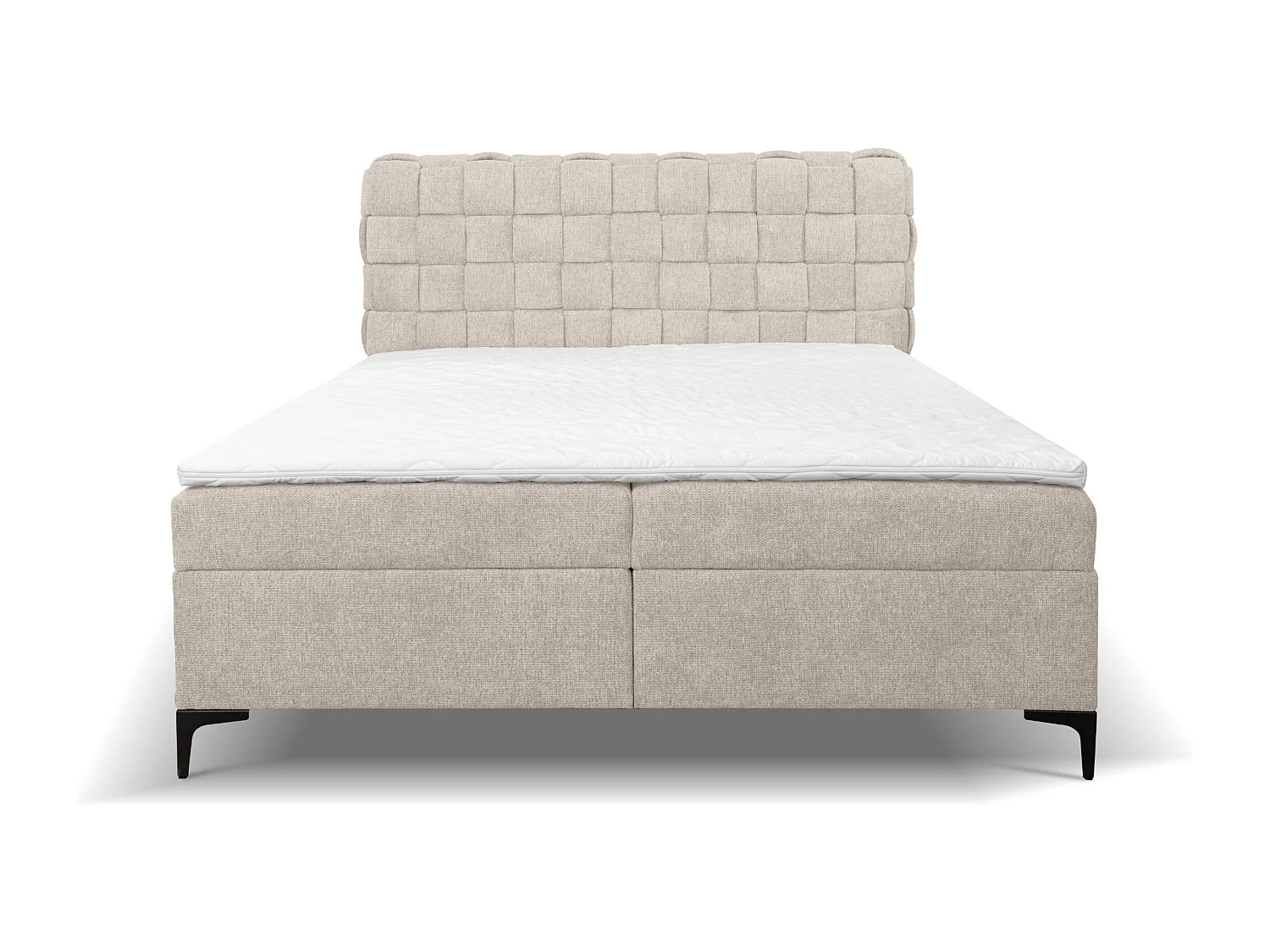 Lit boxspring Roma avec 2 coffres de rangement, lit rembourré Dimensions: 180x200, couleur: beige, tissu velours