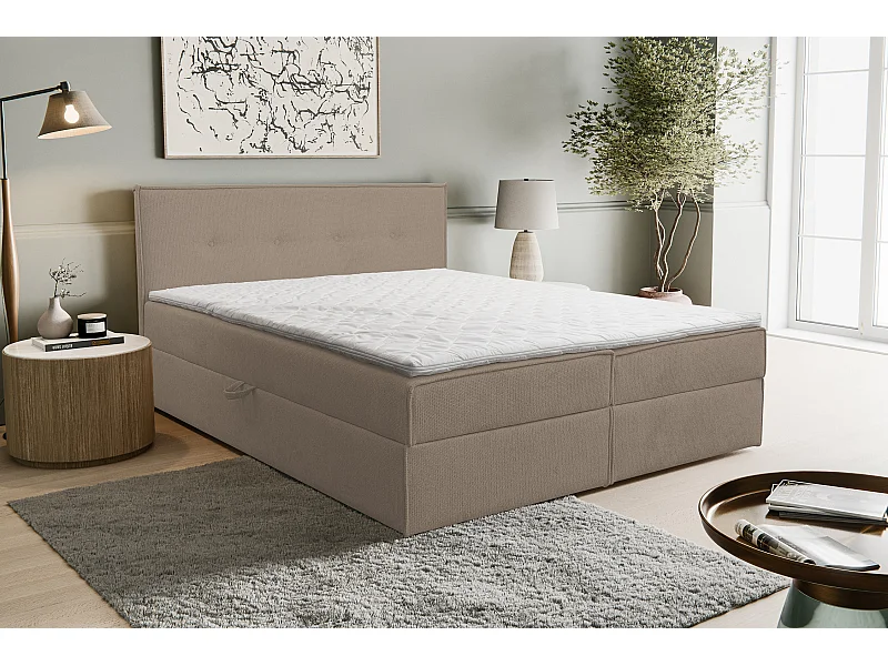 Lit boxspring Calido avec 2 coffres de rangement, lit rembourré Dimensions: 140x200, couleur: marron, tissu structuré