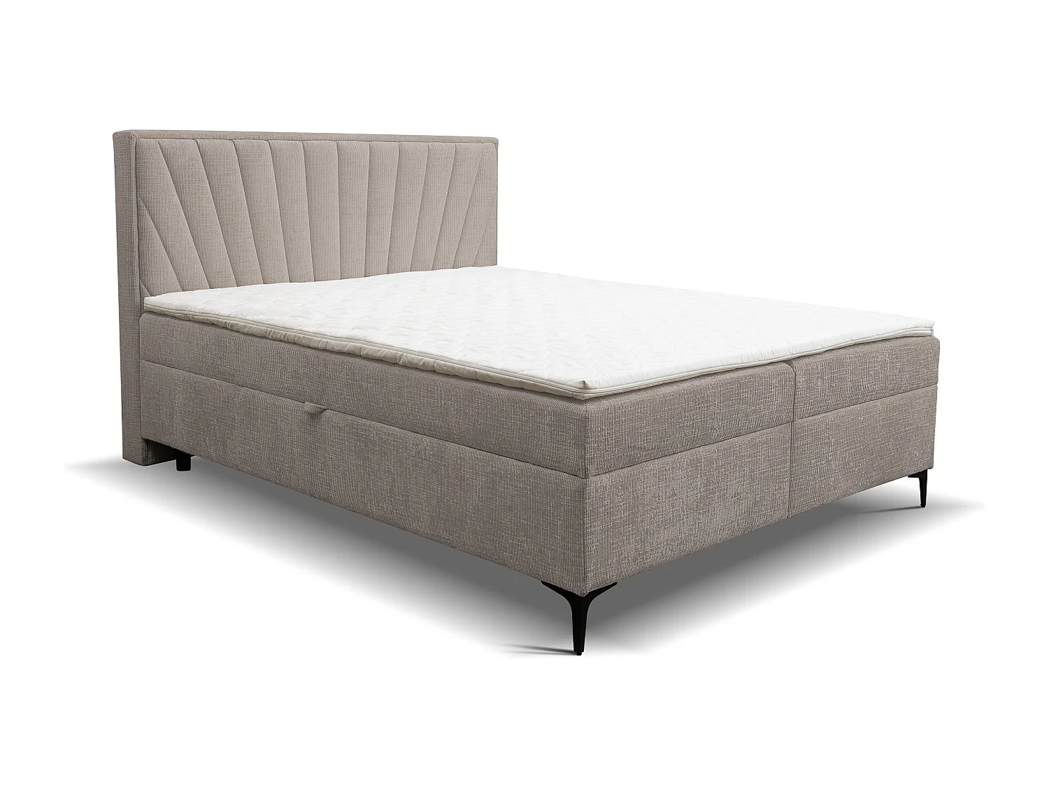 Lit boxspring Cimone avec 2 coffres de rangement, lit rembourré Dimensions: 140x200 cm, couleur: marron clair, tissu velours