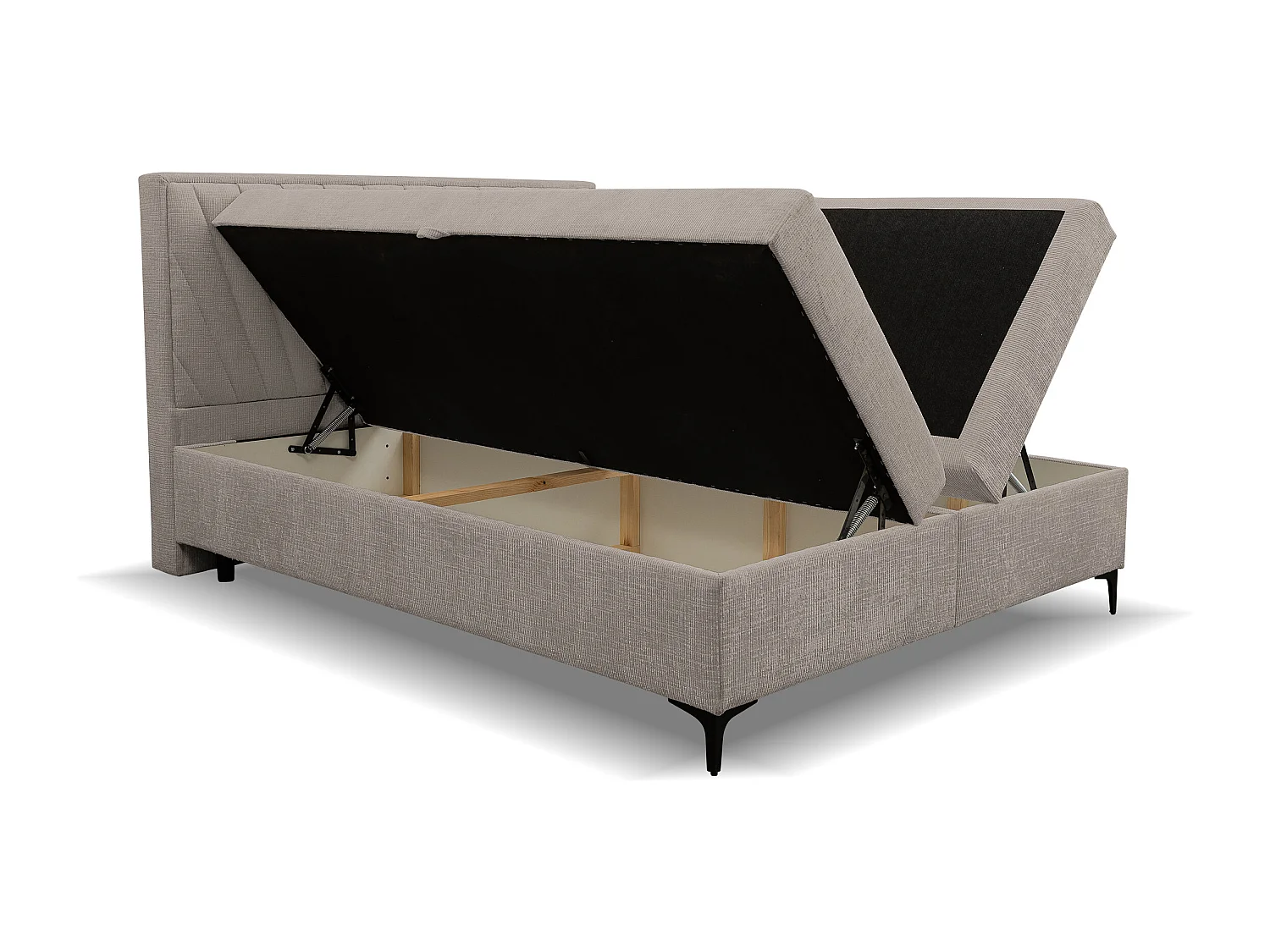 Lit boxspring Cimone avec 2 coffres de rangement, lit rembourré Dimensions: 140x200 cm, couleur: marron clair, tissu velours