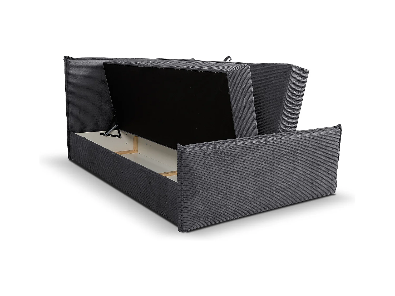 Lit boxspring Vanessa avec 2 coffres de rangement, lit rembourré Dimensions: 160x200, couleur: gris, tissu cordé