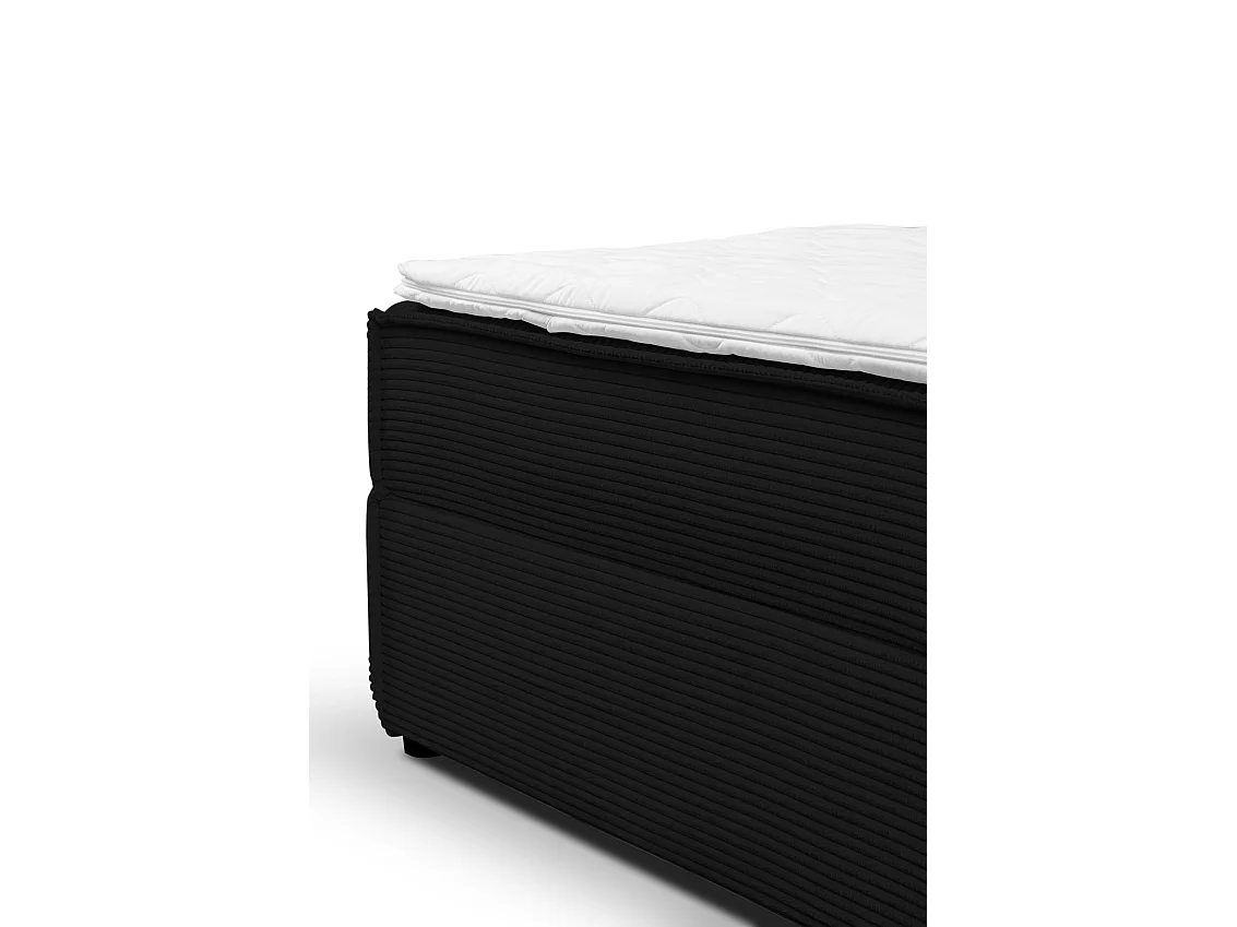 Lit boxspring GLORIA avec 2 coffres de rangement, lit rembourré Dimensions: 140x200, couleur: noir, tissu velours