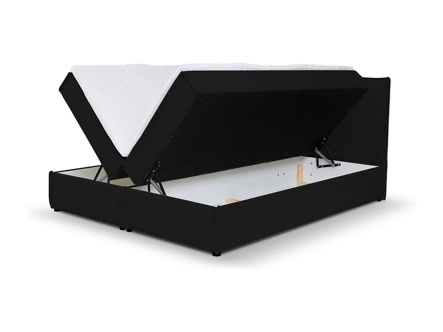 Lit boxspring GLORIA avec 2 coffres de rangement, lit rembourré Dimensions: 140x200, couleur: noir, tissu velours