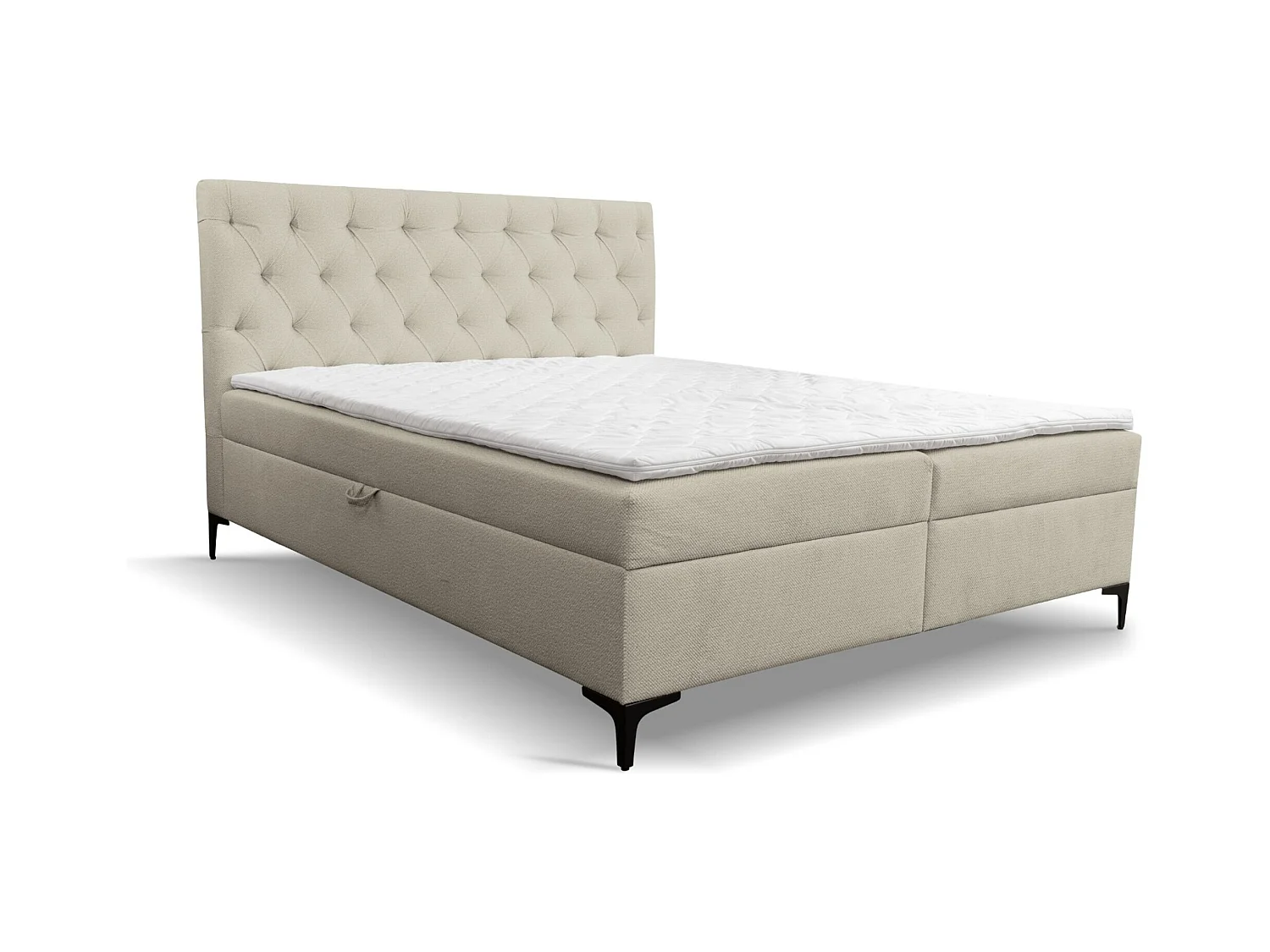 Lit boxspring Calipso avec 2 coffres de rangement, lit rembourré Dimensions: 180x200, couleur: beige, tissu velours