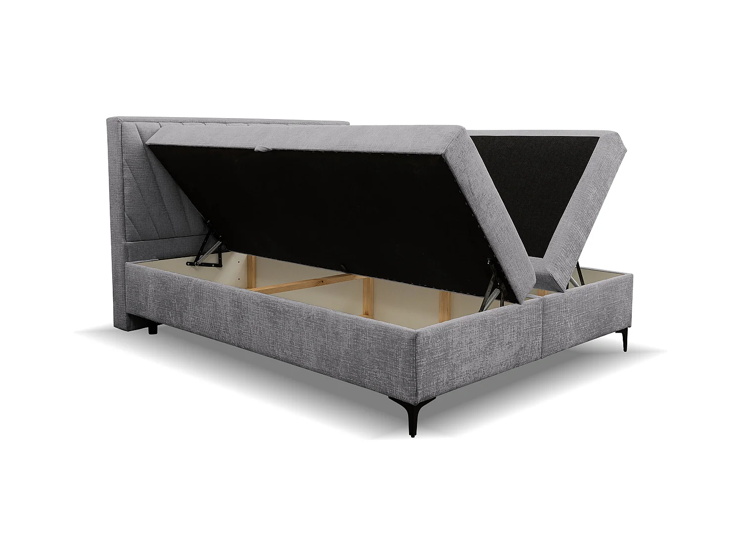 Lit boxspring Cimone avec 2 tiroirs de rangement, lit rembourré Dimensions: 180x200 cm, couleur: gris, tissu velours