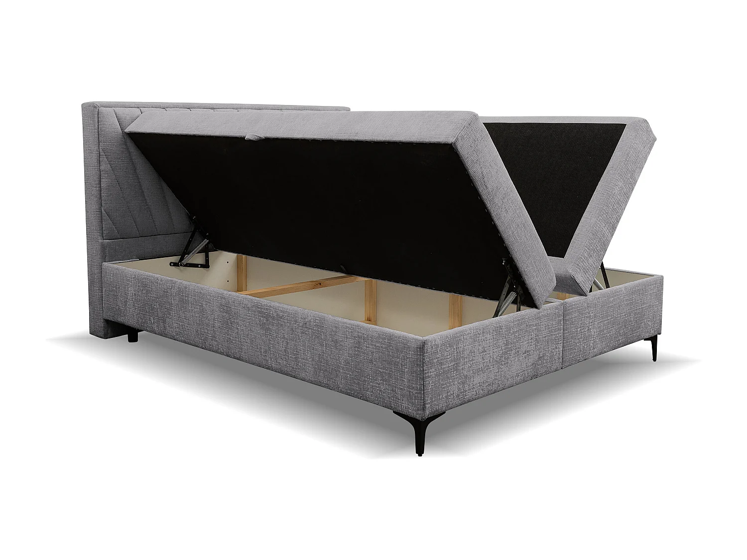 Lit boxspring Cimone avec 2 tiroirs de rangement, lit rembourré Dimensions: 180x200 cm, couleur: gris, tissu velours