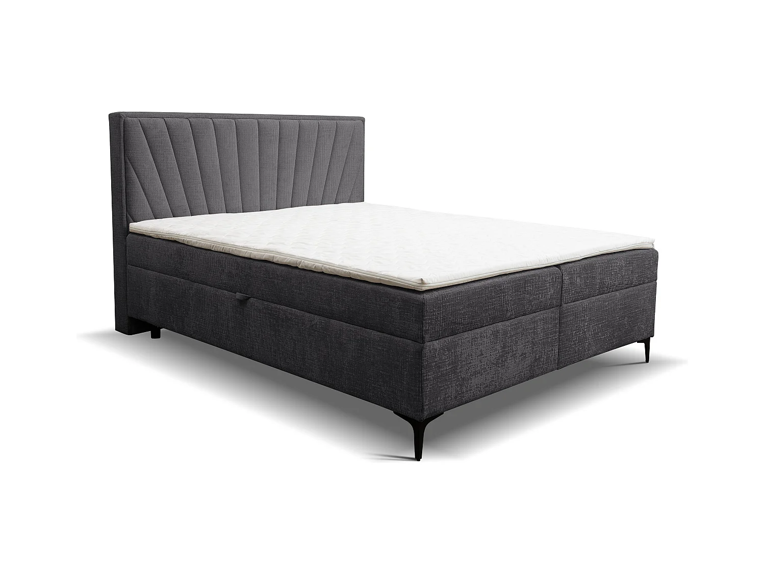 Lit boxspring Cimone avec 2 coffres de rangement, lit rembourré Dimensions: 140x200 cm, couleur: gris foncé, tissu velours