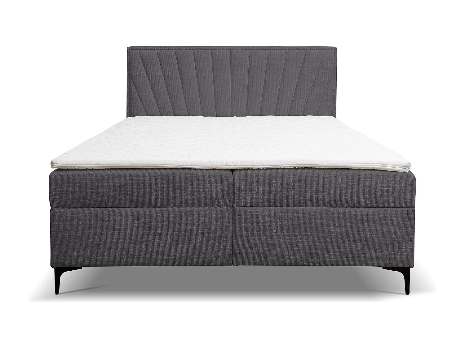 Lit boxspring Cimone avec 2 coffres de rangement, lit rembourré Dimensions: 140x200 cm, couleur: gris foncé, tissu velours