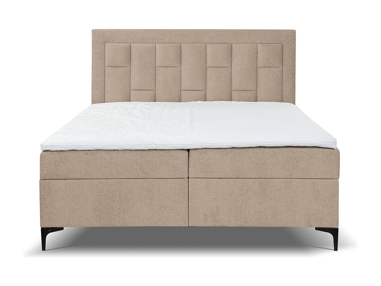 Lit boxspring VENEZIA avec 2 coffres de rangement, lit rembourré Dimensions: 180x200 cm, couleur: marron clair, tissu velours