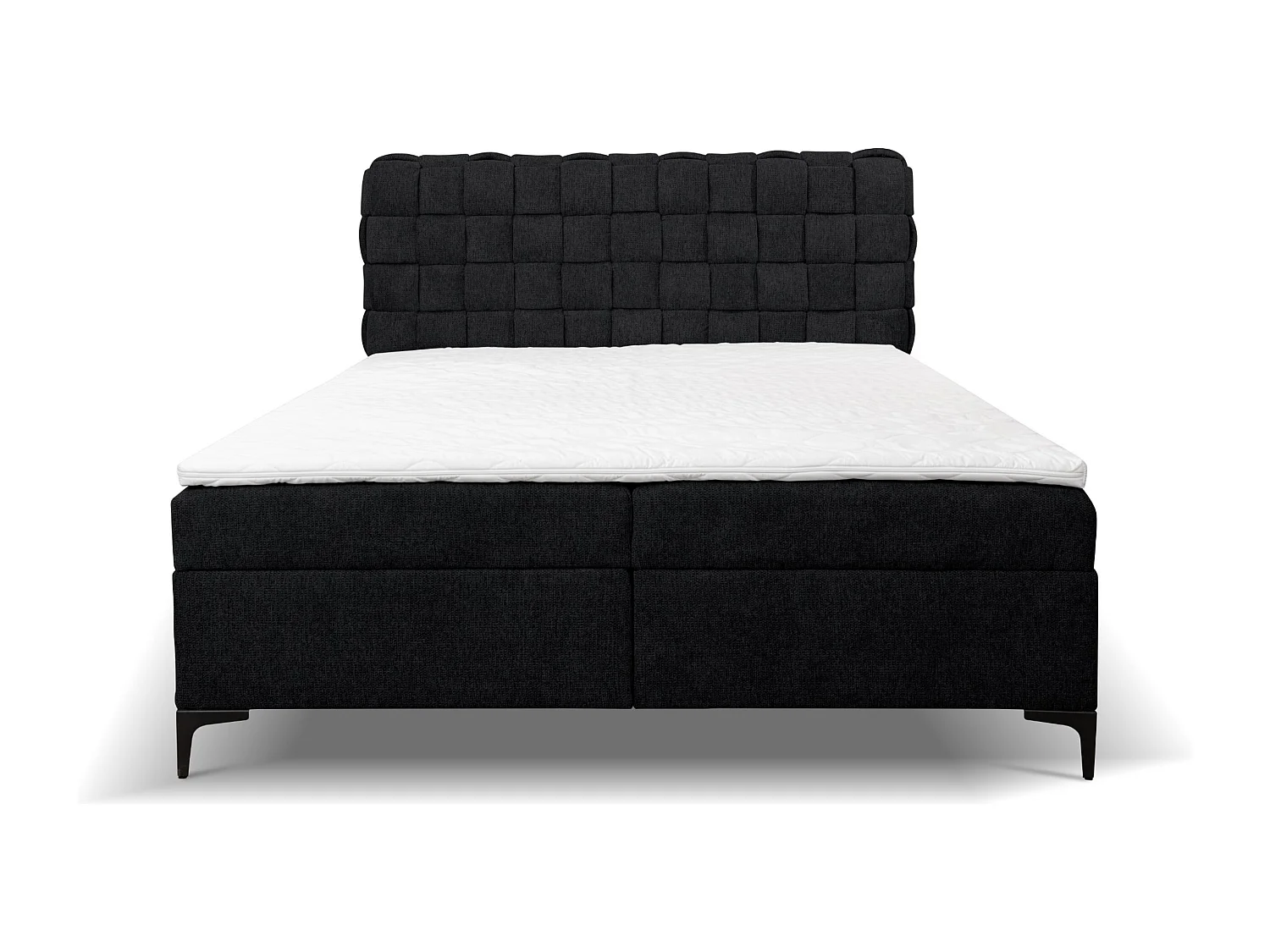 Lit boxspring Roma avec 2 coffres de rangement, lit rembourré Dimensions: 140x200, couleur: noir, tissu velours