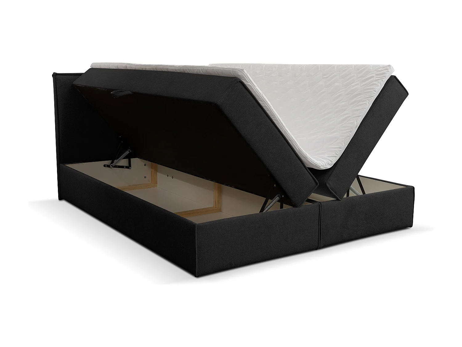 Lit boxspring Calido avec 2 coffres de rangement, lit rembourré Dimensions: 180x200, couleur: noir, tissu structuré